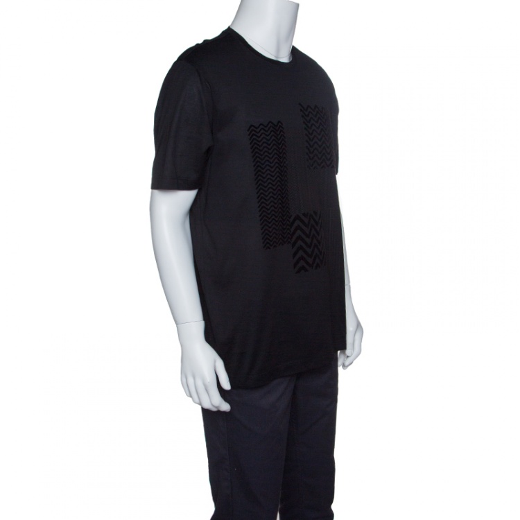 Pre Owned Z Zegna Black Zigzag Flock Printed Short Sleeve T-Shirt XL