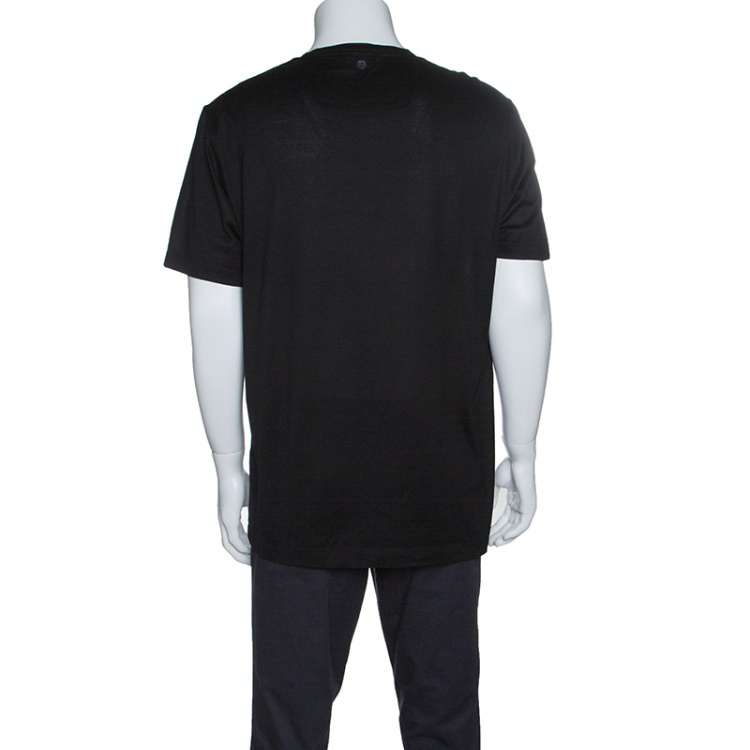 Pre Owned Z Zegna Black Zigzag Flock Printed Short Sleeve T-Shirt XL