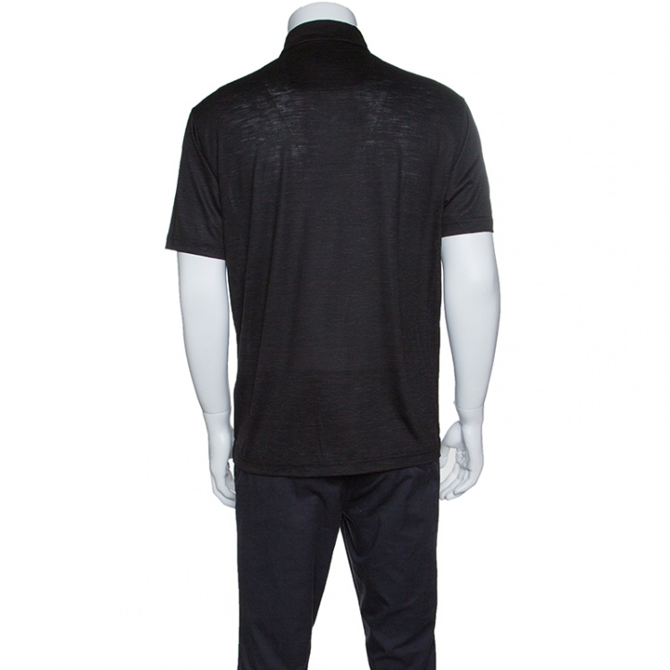 Pre Owned Z Zegna Techmerino Dark Grey Wool and Linen Slub Jersey Polo T-Shirt L