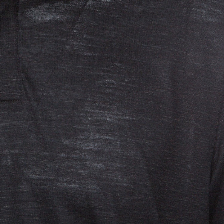 Pre Owned Z Zegna Techmerino Dark Grey Wool and Linen Slub Jersey Polo T-Shirt L