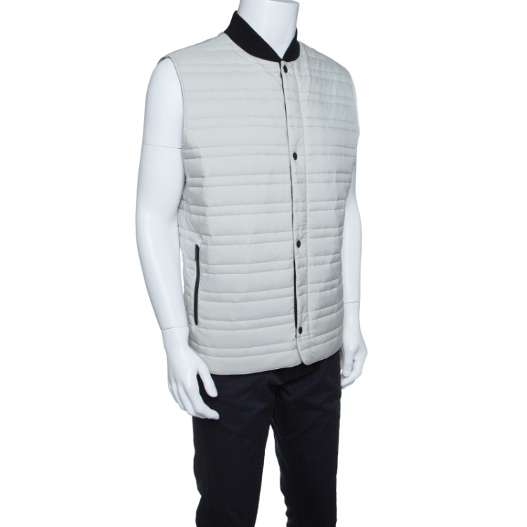 Pre Owned Z Zegna Thermore Beige Quilted Zip Front Sleeveless Jacket L