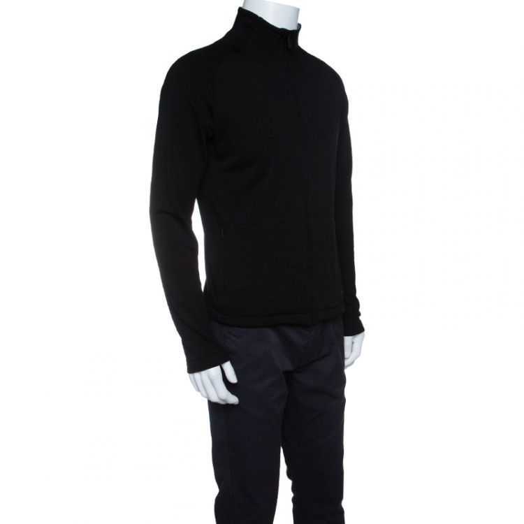 Pre Owned Z Zegna Technomerino Black Wool Contrast Neck Zip Front Sweatshirt M