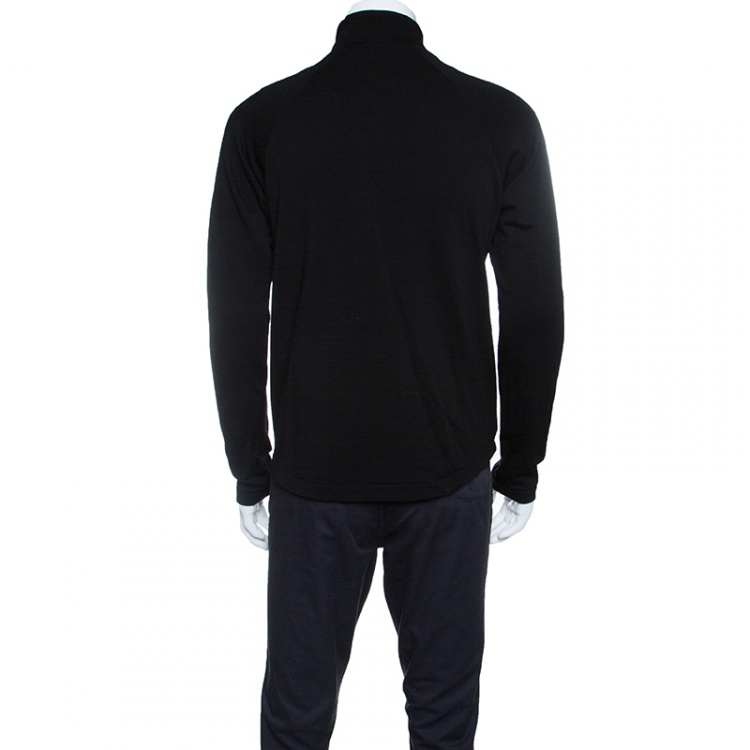 Pre Owned Z Zegna Technomerino Black Wool Contrast Neck Zip Front Sweatshirt M