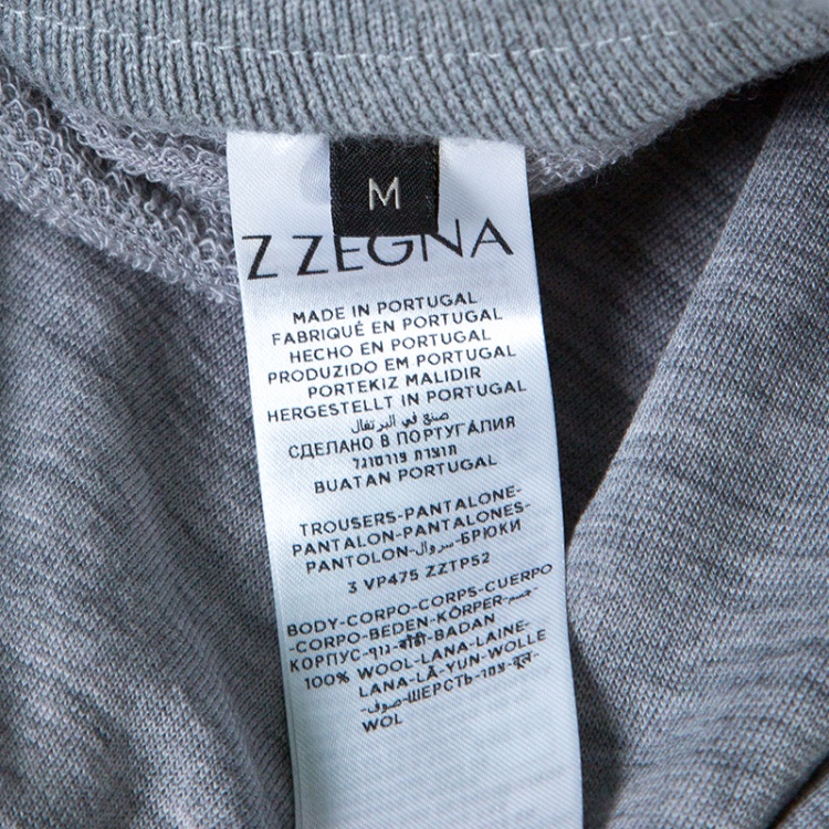 Pre Owned Z Zegna Techmerino Grey Contrast Striped Wool Logo Patch Jogger Pants M