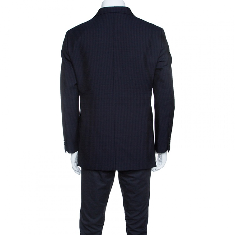 Pre Owned Z Zegna Navy Blue Textured Cotton Wool Turati Blazer XL
