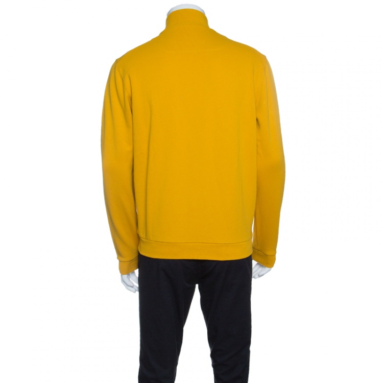Pre Owned Z Zegna Yellow Cotton Knit Ribbed Trim Zip Front Sweatshirt L