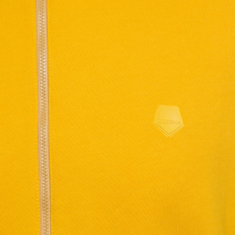 Pre Owned Z Zegna Yellow Cotton Knit Ribbed Trim Zip Front Sweatshirt L