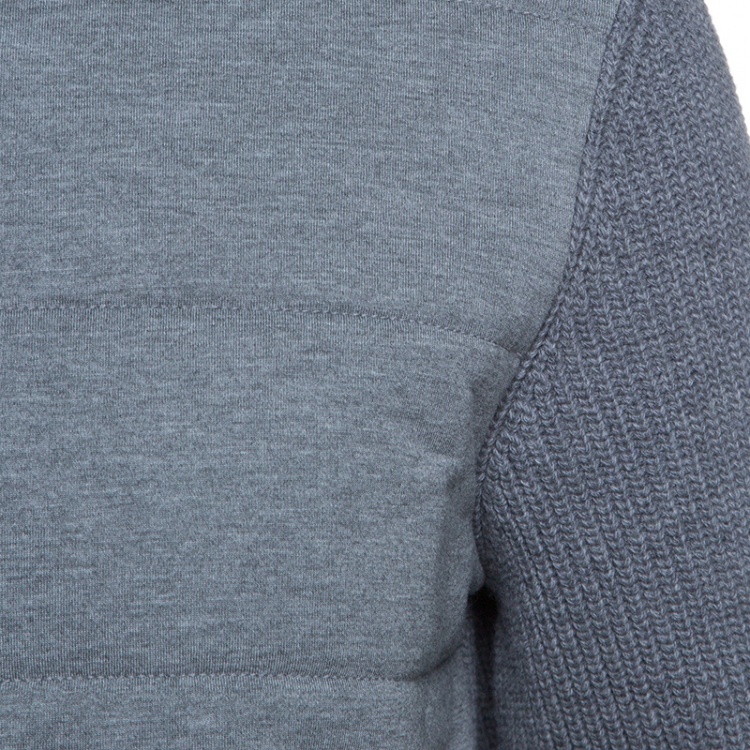 Pre Owned Z Zegna Grey Quilted Front Panel Chunky Knit Zip Front Cardigan L