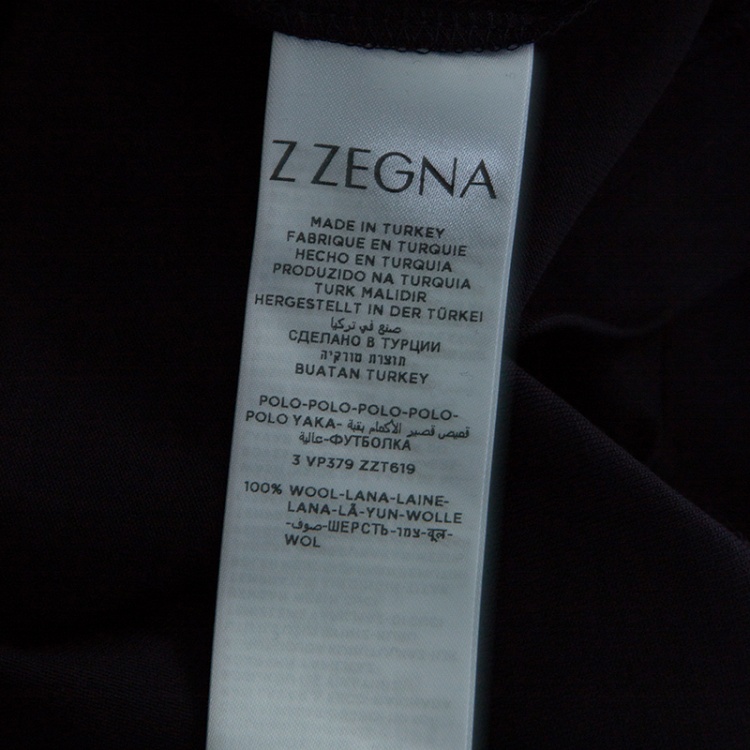 Pre Owned Z Zegna Technomerino Navy Blue Contrast Striped Wool Jersey Polo T-Shirt M