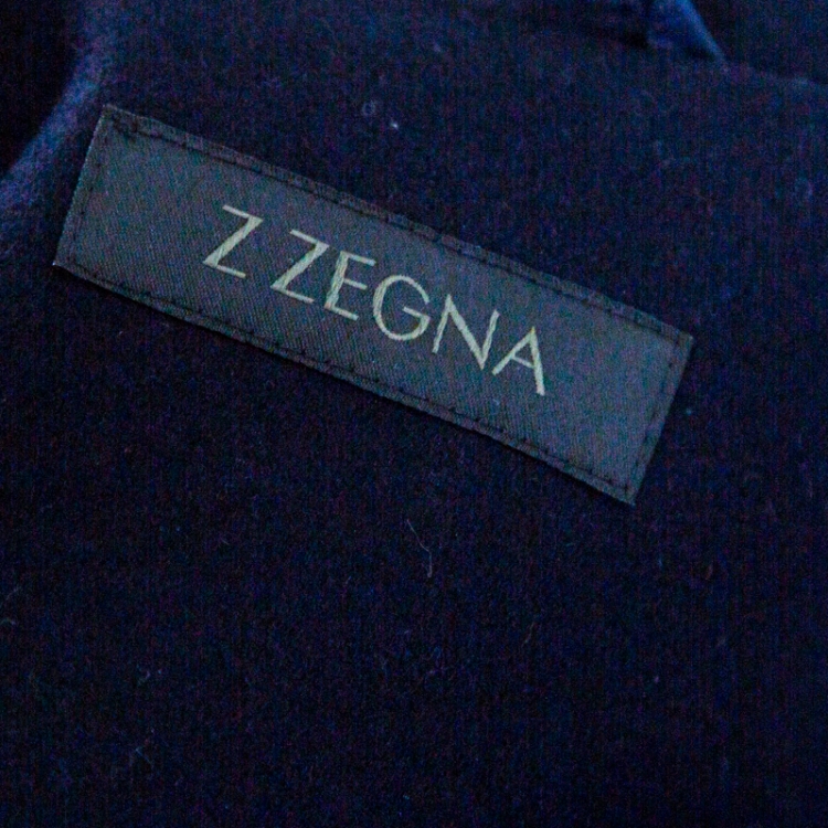 Pre Owned Z Zegna Navy Blue Wool Panel Detail Puffer Down Jacket M