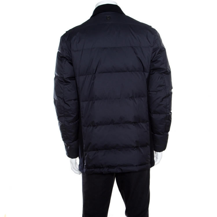 Pre Owned Z Zegna Navy Blue Wool Panel Detail Puffer Down Jacket M