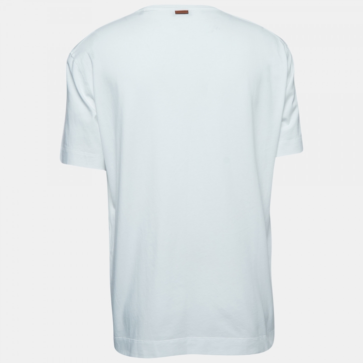 Pre Owned Z Zegna White Logo Embroidered Cotton Half Sleeve T-Shirt XL