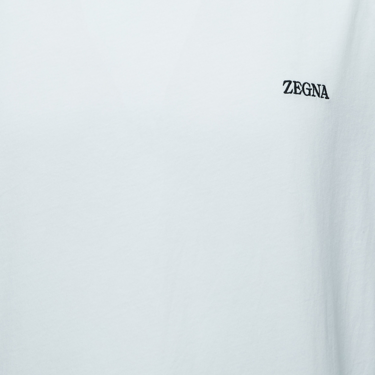 Pre Owned Z Zegna White Logo Embroidered Cotton Half Sleeve T-Shirt XL
