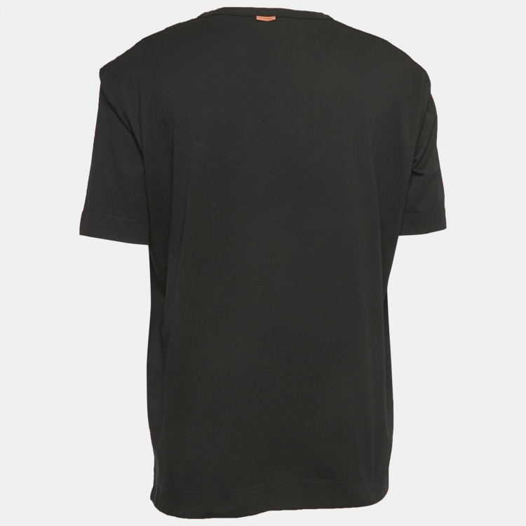 Z Zegna Black Logo Embroidered Cotton Half Sleeve T-Shirt XL