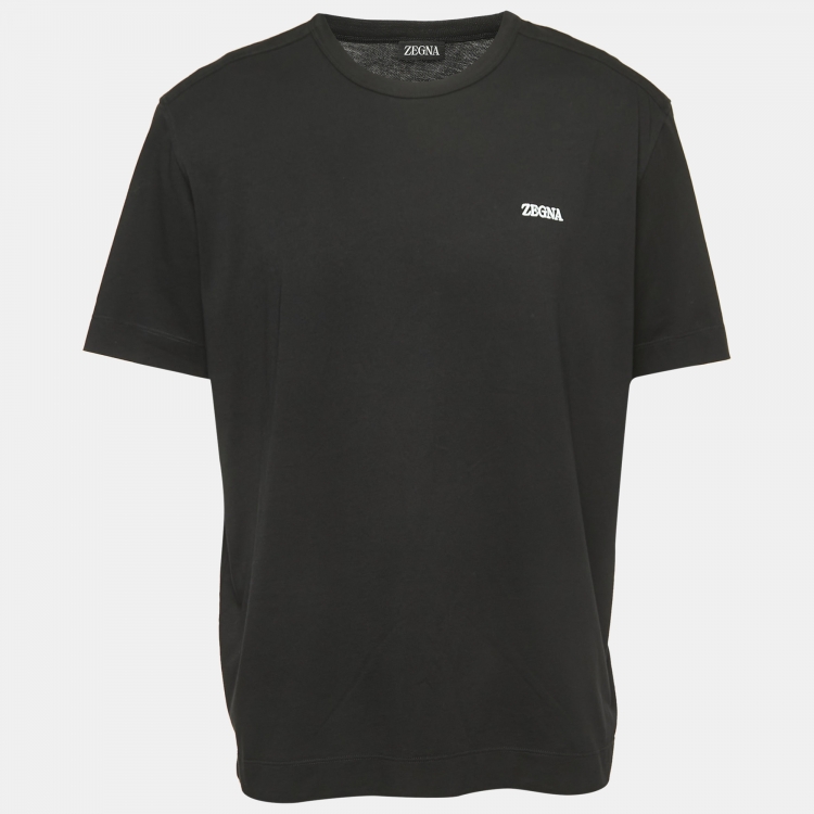 Z Zegna Black Logo Embroidered Cotton Half Sleeve T-Shirt XL