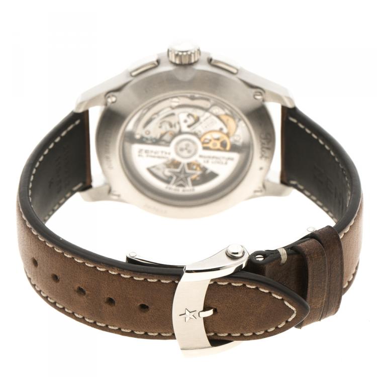 Pre Owned Zenith Black Stainless Steel El Primero Pilot 03.2410.4010/21.C722 Men's Wristwatch 42 mm