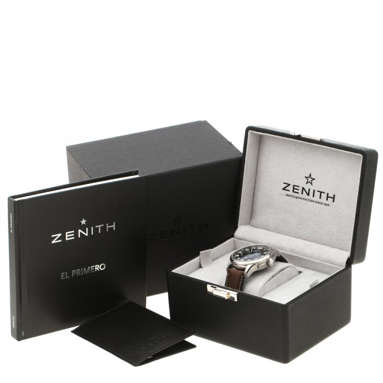 Pre Owned Zenith Black Stainless Steel El Primero Pilot 03.2410.4010/21.C722 Men's Wristwatch 42 mm