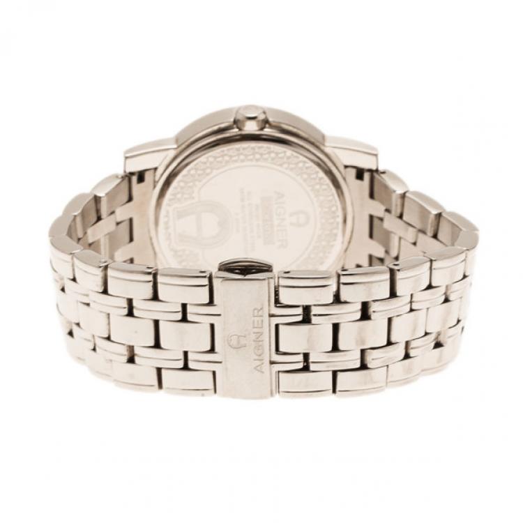 Pre Owned Aigner Cream Stainless Steel Cortina Men's Wristwatch 38MM