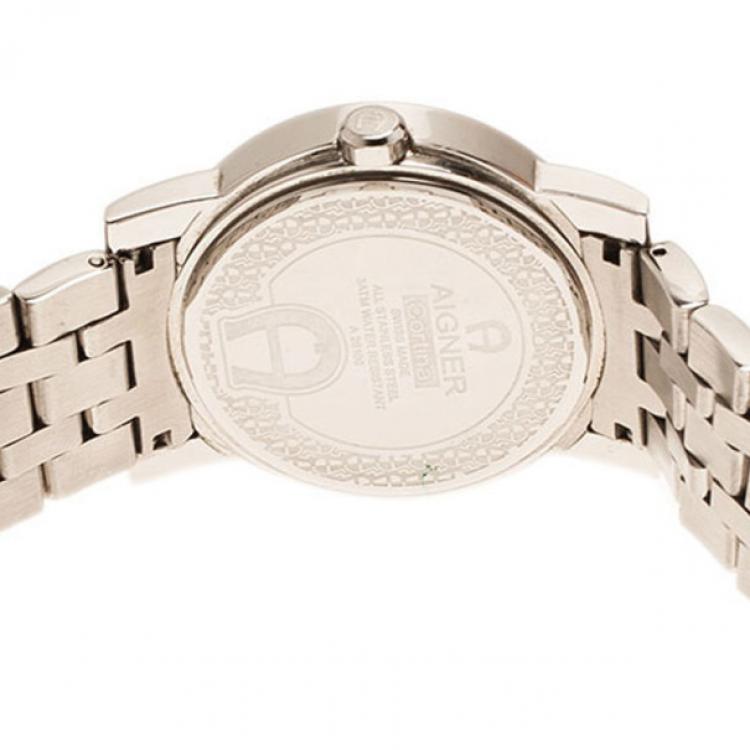 Pre Owned Aigner Cream Stainless Steel Cortina Men's Wristwatch 38MM