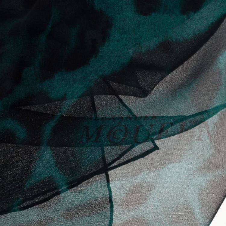 Pre Owned Alexander McQueen Green Chiffon Animalier Skull Square Scarf