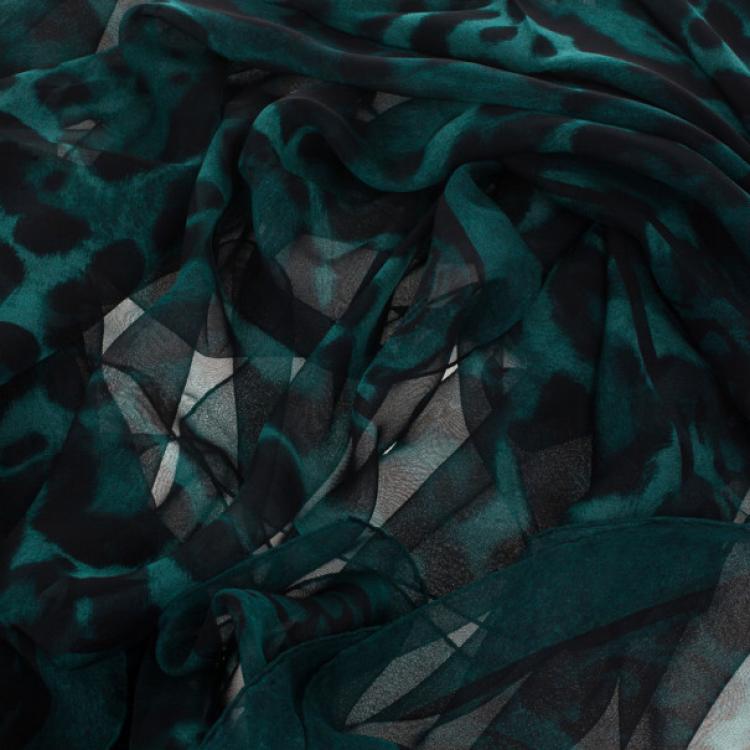 Pre Owned Alexander McQueen Green Chiffon Animalier Skull Square Scarf