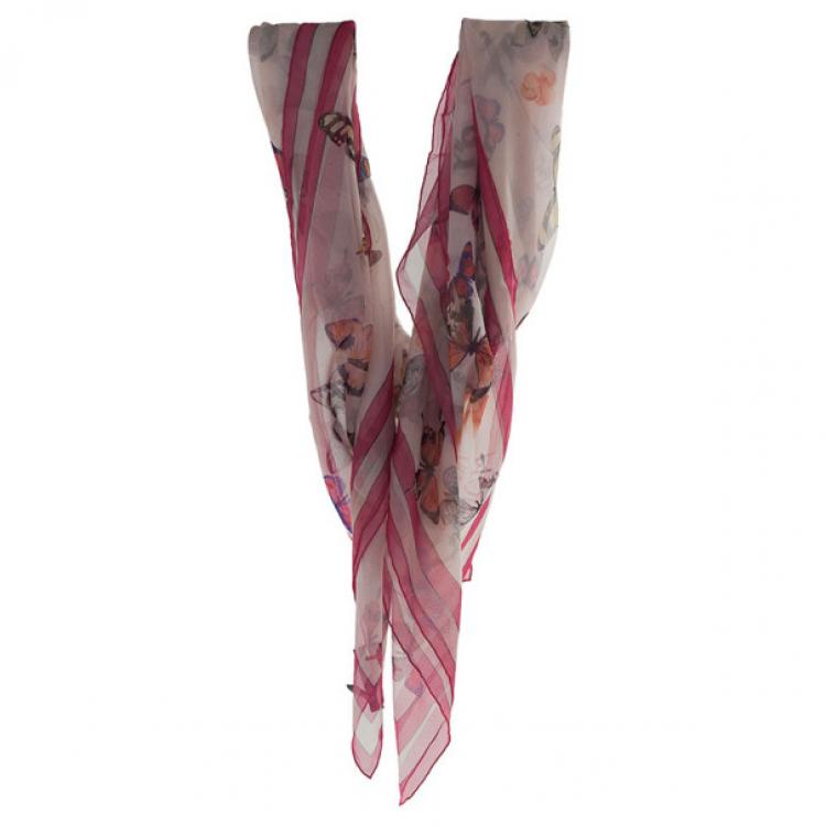 Pre Owned Alexander McQueen Butterfly and Lion Print Square Scarf