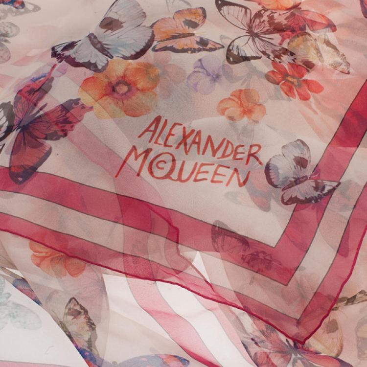 Pre Owned Alexander McQueen Butterfly and Lion Print Square Scarf