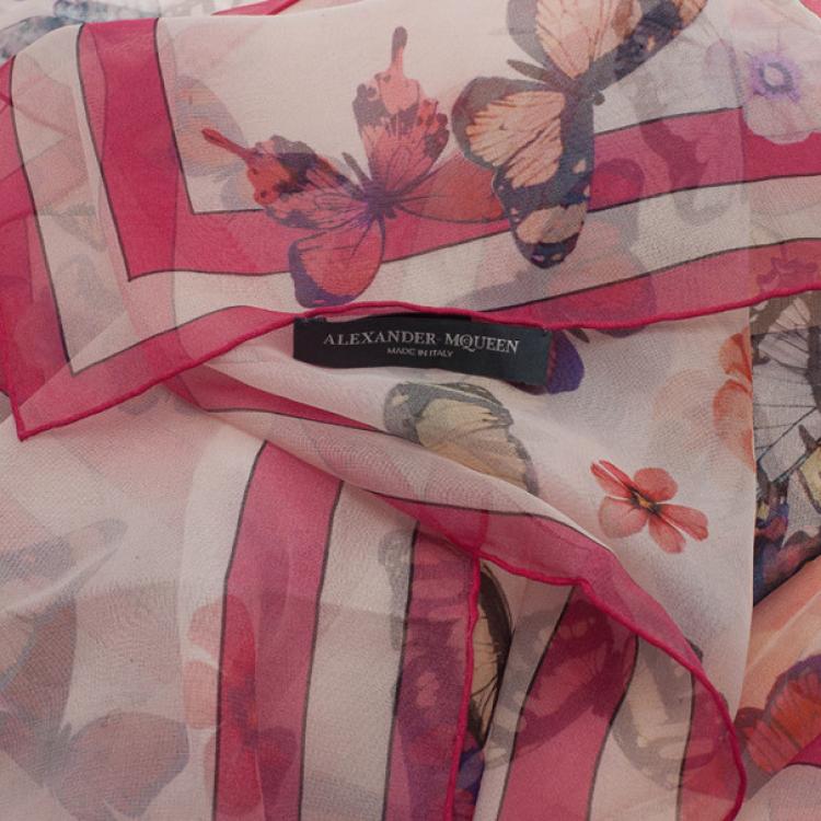 Pre Owned Alexander McQueen Butterfly and Lion Print Square Scarf
