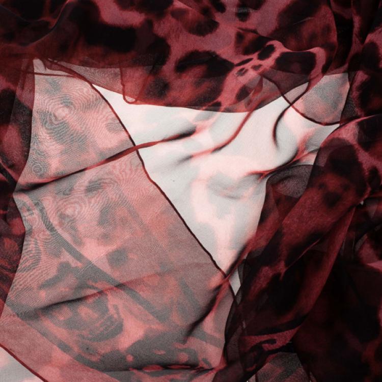 Pre Owned Alexander McQueen Red Chiffon Animalier Skull Square Scarf