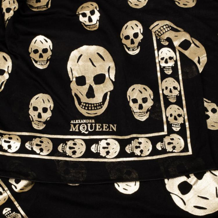 Pre Owned Alexander Mcqueen Black Skull Print Scarf