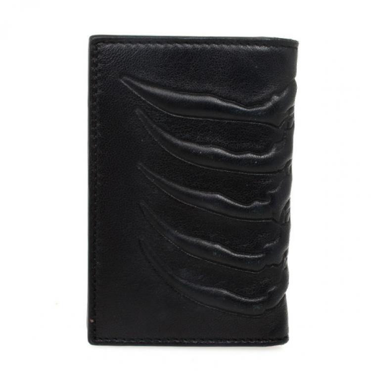 Pre Owned Alexander McQueen Black Spine-Embossed Credit Card Holder