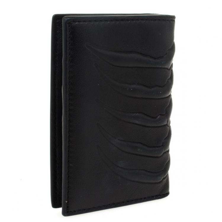 Pre Owned Alexander McQueen Black Spine-Embossed Credit Card Holder