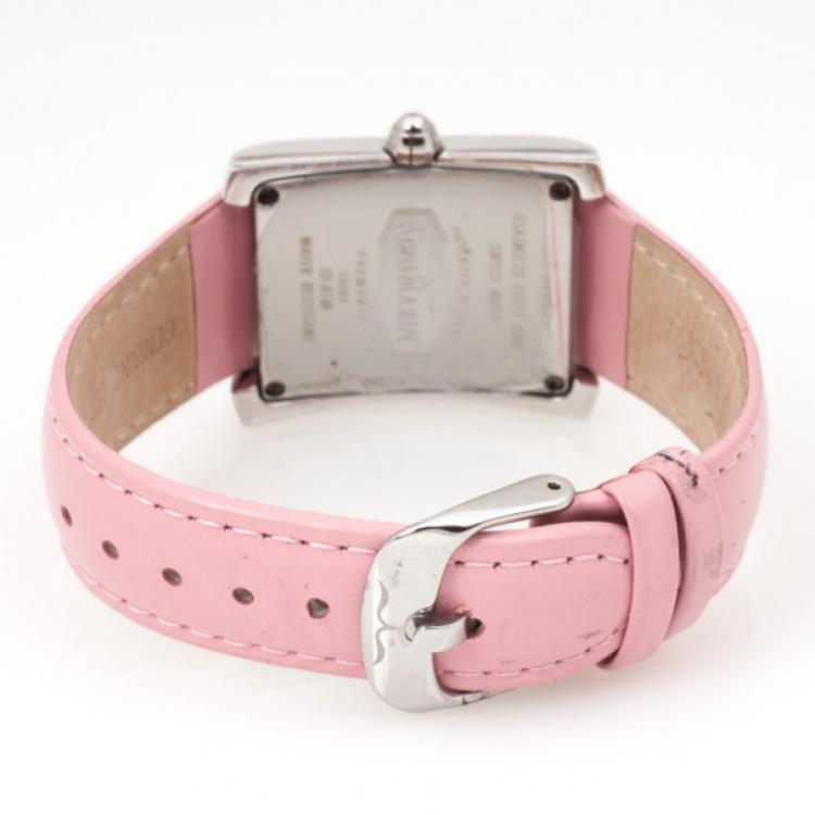 Pre Owned AquaMarin Harmonie Diamond SS Leather Womens Watch 34 MM