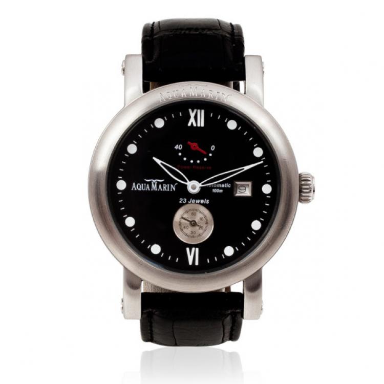 Pre Owned AquaMarin XL Power Reserve SS Leather Mens Wristwatch 46 MM		