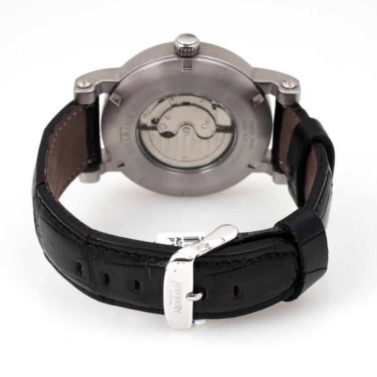 Pre Owned AquaMarin XL Power Reserve SS Leather Mens Wristwatch 46 MM		