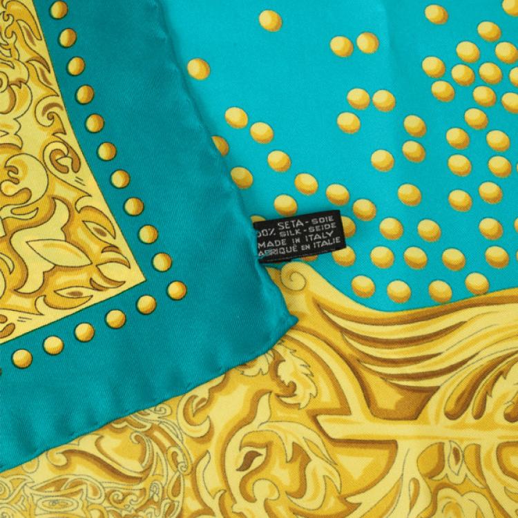 Pre Owned Balenciaga Yellow and Blue Silk Square Scarf
