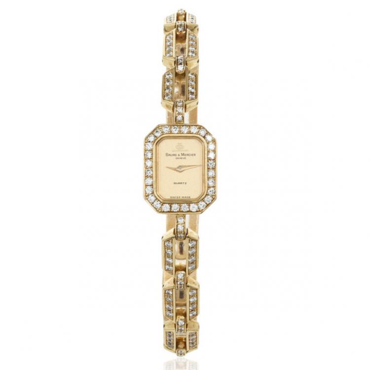 Pre Owned Baume & Mercier High Jewelry Diamond 18K Yellow Gold Womens Wristwatch 15 MM