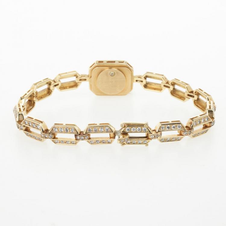 Pre Owned Baume & Mercier High Jewelry Diamond 18K Yellow Gold Womens Wristwatch 15 MM