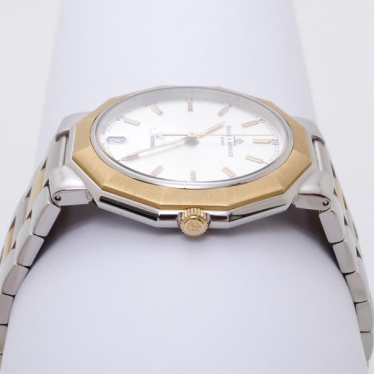 Pre Owned Baume & Mercier Riviera Two Tone 18K Gold & Stainless Steel Wristwatch Mens 