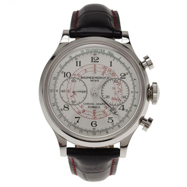 Pre Owned Baume & Mercier White Stainless Steel Capeland Men's Wristwatch 44MM