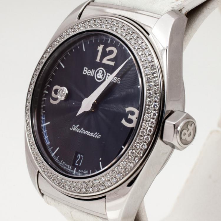 Pre Owned Bell & Ross Mystery Diamond SS Leather Womens Wristwatch 34 MM