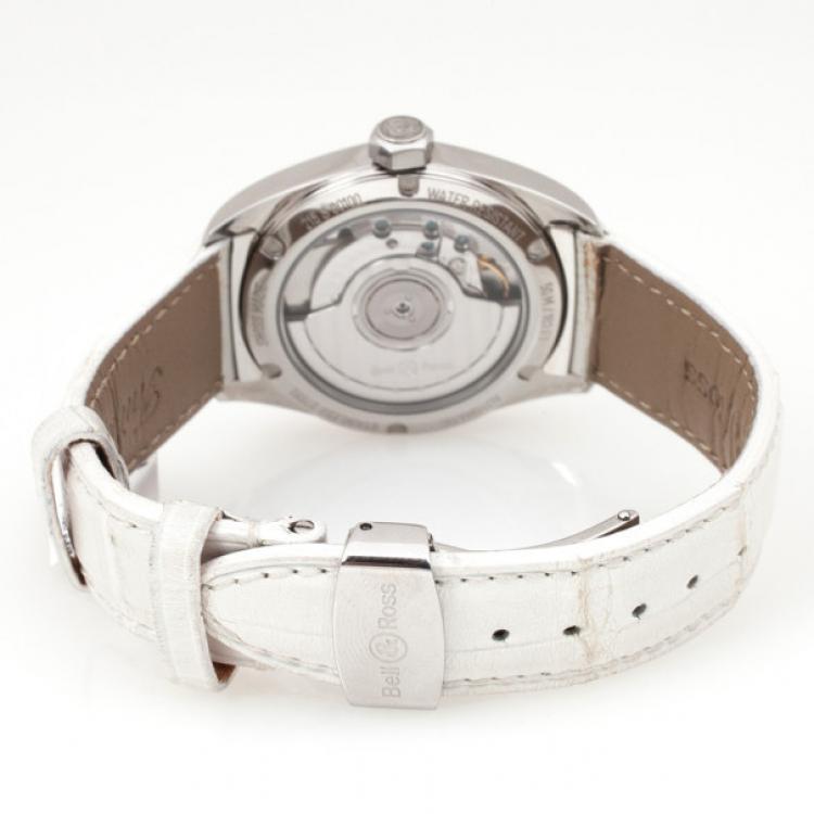 Pre Owned Bell & Ross Mystery Diamond SS Leather Womens Wristwatch 34 MM