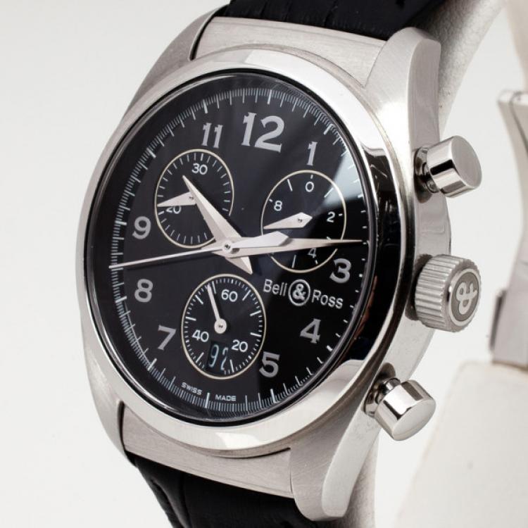 Pre Owned Bell & Ross Classic SS Leather Chronograph Womens Wristwatch 34 MM		