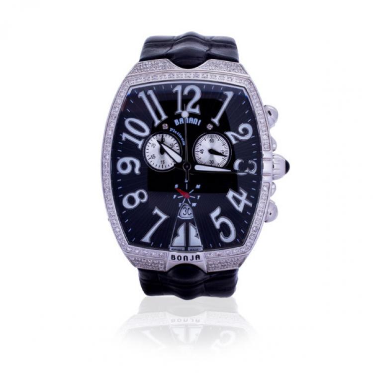 Pre Owned Bonja Limited Edition Platinum Diamond Banani Mens Wristwatch 42 MM