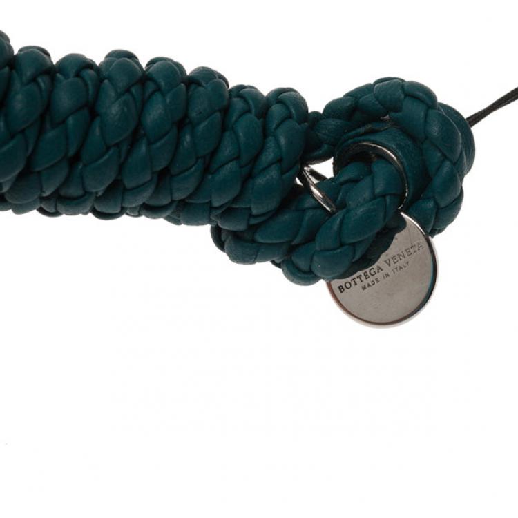 Pre Owned Bottega Veneta Green Intrecciato Leather Phone Strap