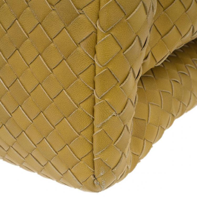 Pre Owned Bottega Veneta Mustard Leather Roma Intrecciato Tote