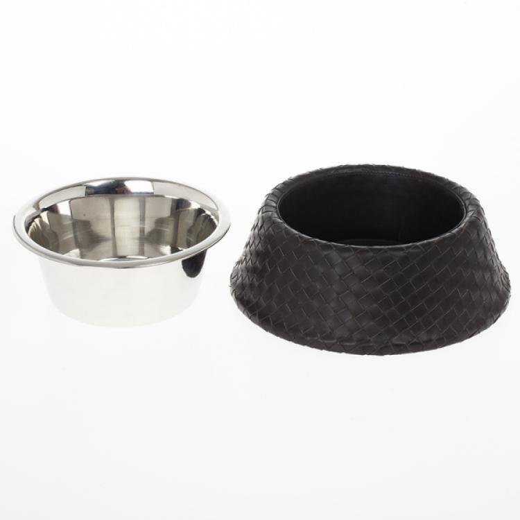Pre Owned Bottega Veneta Brown Intrecciato Dog Bowl