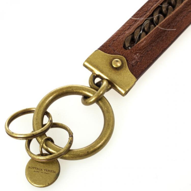 Pre Owned Bottega Veneta Brown Leather Key Ring