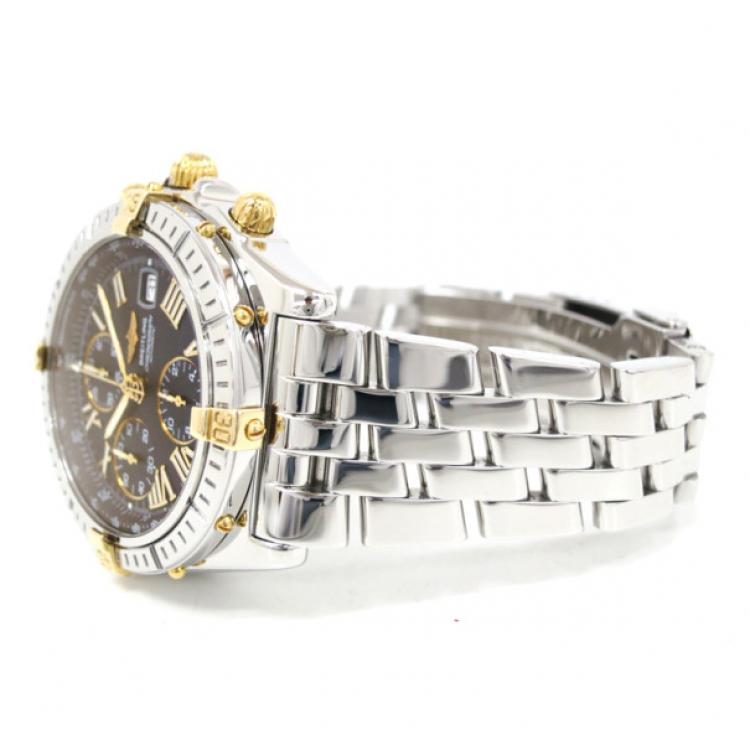 Pre Owned Breitling Piccolo Chronomat SS Yellow Gold Black Mens Wristwatch