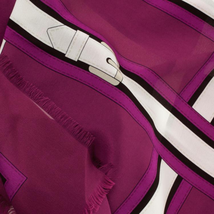 Pre Owned Burberry Magenta Heri Buckle Print Square Scarf